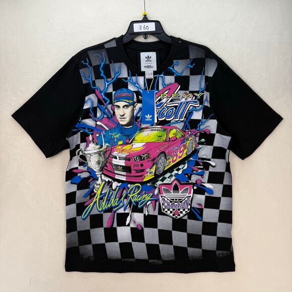 ADIDAS X JEREMY SCOTT MEN'S SMALL NASCAR RALLY CAR BLACK TSHIRT HG6512 - Picture 1 of 6